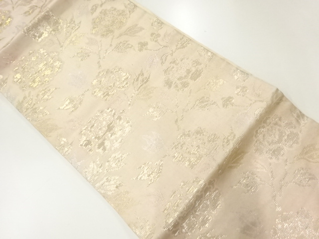 アンティーク　草花模様織出し名古屋帯（材料）